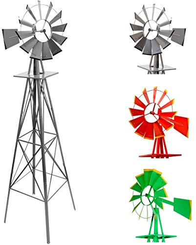 STILISTA Gigantisches Windrad im US-Style aus Stahl, Höhe 245cm, Rotor 55cm, kugelgelagert, in vers. Farben, Silbergrau