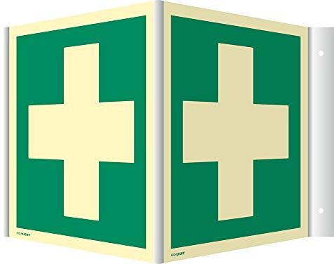 Schild Winkelschild Nasenschild Erste Hilfe HIGHLIGHT PVC 20 x 20 cm | Leuchtdichte: 160 mcd/m² | Rettungsschild | wetterfest