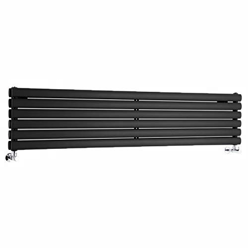 Milano Black Horizontal Double Oval Panel Radiator 354 x 1600mm