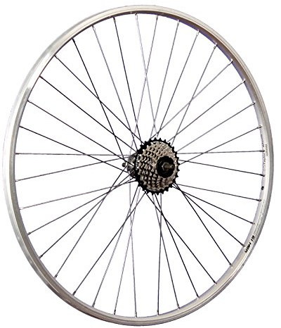 28 Zoll Hinterrad Yak19 Hohlkammerfelge mit 7 Fach Shimano Schraubkranz - Silber