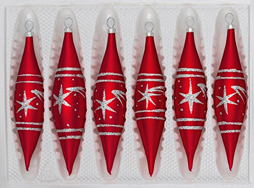 6 TLG. Glas-Zapfen Set in Classic Rot Silber Komet - Christbaumkugeln - Weihnachtsschmuck-Christbaumschmuck