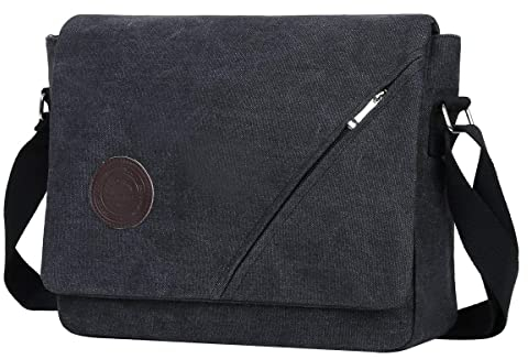 Eshow Herren Messenger Bag aus Canvas Schultertasche Umhängetasche für 14 Zoll Laptop vintage zum Arbeit Freizeit