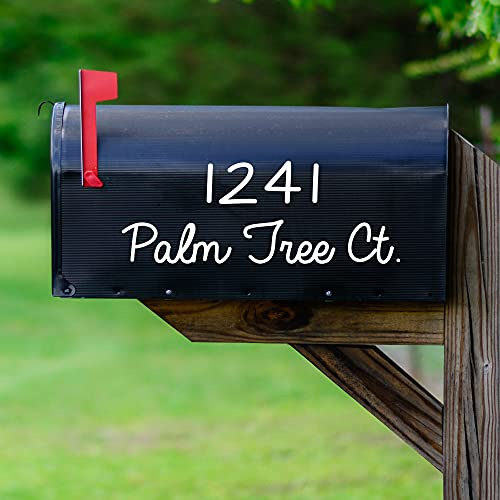 Personalized Mailbox Decal Set of 2 Decals With Street Address & Street Name Custom Design Mailbox Sticker Vinyl Letters VWAQ-CMB4 (WHITE)