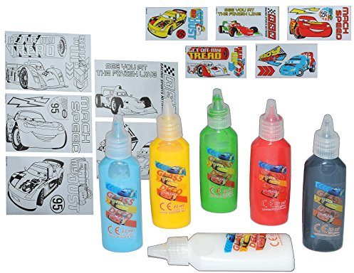 alles-meine.de GmbH 14 TLG. Set Glasmalfarbe und Vorlagen - Cars Lightning Mc Queen Auto - z.B. für Fensterbilder - Bastelset Malen Malset für Jungen Kinder - mit Zubehör Tube - ..