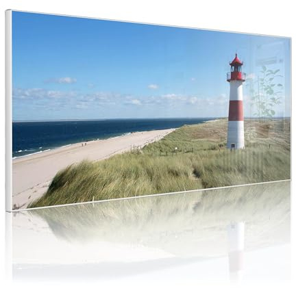 banjado Magnettafel Metall 78 x 37cm - beschreibbare Magnettafel - Metall Pinnwand als Memoboard - Magnetwand Küche, Büro, Kinderzimmer Weiß inkl. 4 Magnete & Montageset - Motiv Leuchtturm