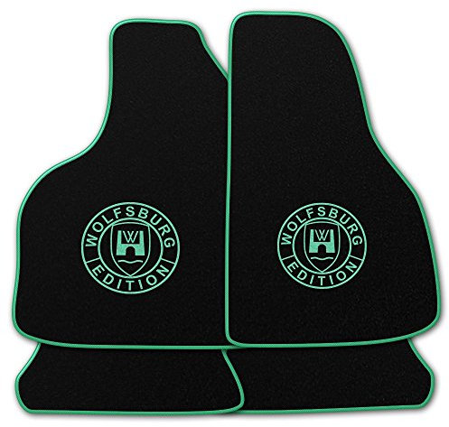 Autoteppich Stylers Q100_WOB-505-032 Passform Fußmatten mit Druck Wolfsburg Edition (WOB) und Rand in Mint