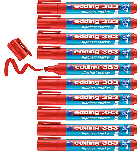 edding 383 Flipchart-Marker - rot - 10 Stifte - Keilspitze 1-5 mm - Stift zum Schreiben, Zeichnen und Markieren auf Flipcharts - Tinte schlägt nicht durch Papier - trocknet nicht aus - farbintensiv