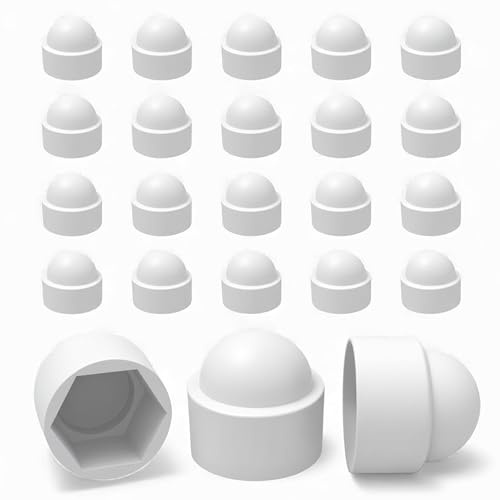 Ajile – 20 Stück Sechskant Schutzkappen M6 (Schlüsselweite 10 mm) – Abdeckkappen für Schrauben und Muttern – Kunststoff Weiß – Rostschutz, gepflegte Optik