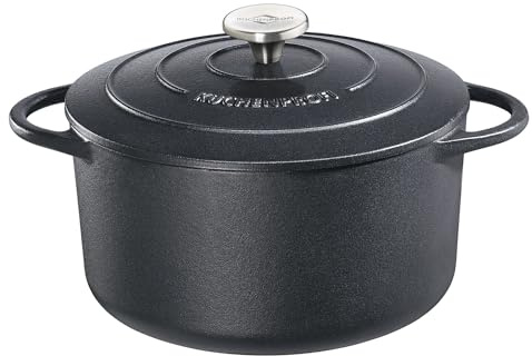Küchenprofi Gusseisen Bräter, schwarz, 22 cm, 401001022 | Induktionsgeeignet, für alle Herdarten, Grillgeräte, energieeffizient, hitzebeständiger Edelstahlknopf