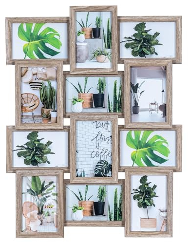 levandeo Holz Bilderrahmen Farbe: Eiche gekälkt hochwertig verarbeitet für 12 Fotos 10x15cm mit Glasscheiben - Querformat und Hochformat Fotogalerie Collage Fotocollage Bildergalerie Fotorahmen