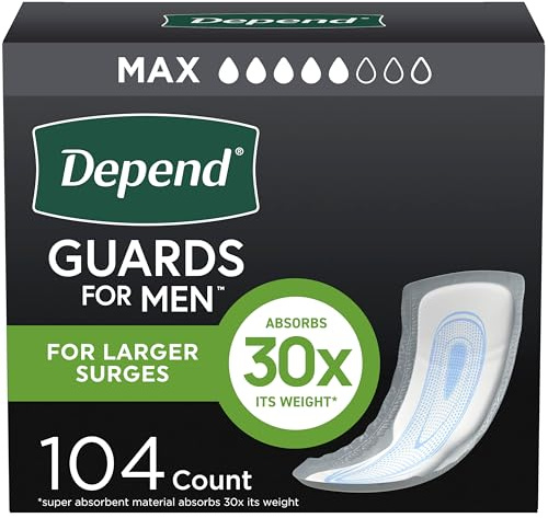 Depend Inkontinenzschutz für Männer, maximale Saugkraft, 2 Packungen mit je 52 Stück, 104 Stück (Verpackung kann variieren)