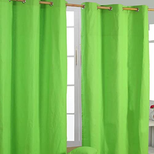 Homescapes 2er Set eifarbige Ösen Gardinen je B137 x L182 cm aus 100% Baumwolle, blickdichte Vorhänge/Dekoschals/Ösenvorhänge für Wohnzimmer oder Küche, grün