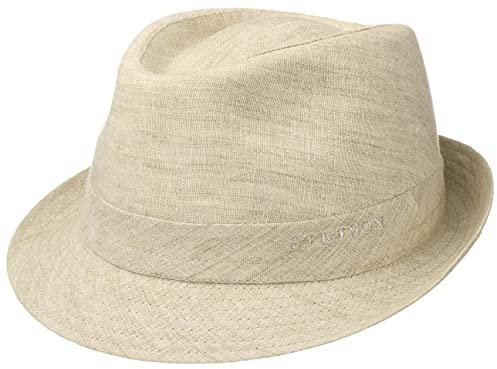 Stetson Geneva Sonnenhut Stoffhut Made in Italy Damen Herren UV-Schutz 40+ Trilby Leinen Frühjahr Sommer beige 60 cm