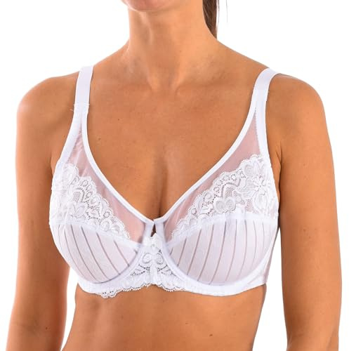 Selene, Reggiseno Contenitivo Donna in Pizzo, con Ferretto e Senza Imbottitura, Collezione Mariluz, Colore Bianco, Taglia 5D