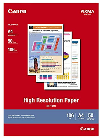 Canon HR-101N hochauflösendes Papier - DIN A4, 50 Blatt (106 g/qm) für Tintenstrahldrucker 1033A002