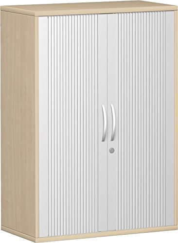 Geramöbel Querrollladenschrank 2 Dekor-Einlegeböden, abschließbar, 800x425x1152, Silber/Ahorn