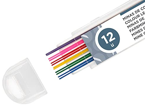 Liderpapel 52401, Scatola di 12 miniere colorate assortite 0.5 mm per matite meccaniche