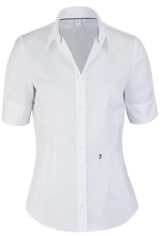 Sidenklistermärken damer blus – skjortblus – strykfri – slim fit – kortärmad – uni – 100% bomull, Vit, 46