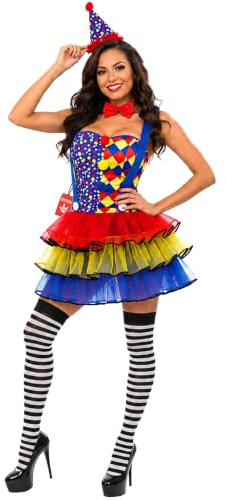 Fun Shack Disfraz Payaso Mujer, Disfraz de Circo Halloween Mujer | Vestido, Sombrero de Punta, Medias de Rayas & Pajarita, Estilo de Circo, Perfecto para Halloween, Ideal para Disfrazarse