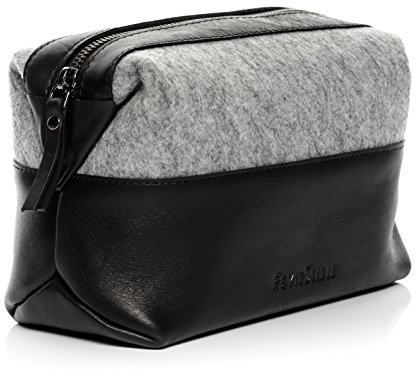 FEYNSINN große Kulturtasche Herren echt Leder - Waschtasche Oslo L - Kulturbeutel mit - Leder-Waschtasche Herren und Damen schwarz handgefertigt