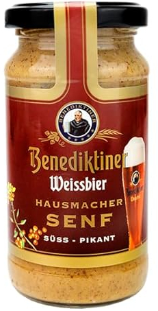 Altenburger Original Benediktiner Hausmacher Senf, 200ml im Glas, süßer Senf verfeinert mit dunklem Benediktiner Weißbier