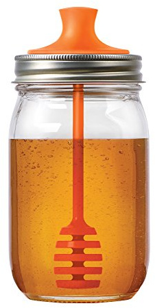 Jarware Honey Dipper Lid for Regular Mouth Mason Jars, Orange, 16-Ounce