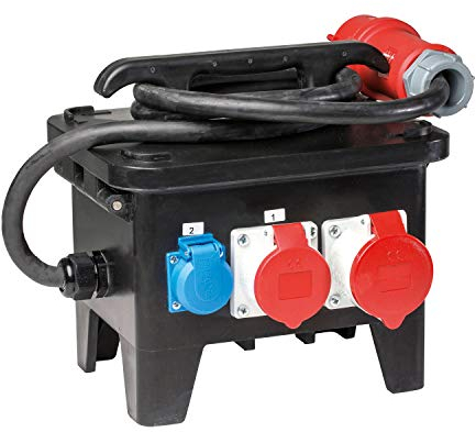 as - Schwabe Baustromverteiler – CEE-Stecker 400V/32A/5-polig, ca. 22 kW - Starkstrom Adapter - 4 x Schutzkontaktsteckdose, 2 x CEE 400V/16A/5-polig, 1 x 400V/32A/5-polig – Made Germany – IP44, 60552