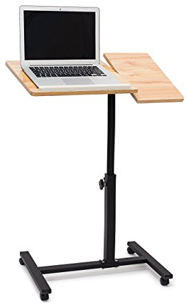 Relaxdays Laptoptisch höhenverstellbar, Laptopständer Holz, mit Rollen, drehbar, HxBxT: 95 x 60 x 40,5 cm, hellbraun, Gelb