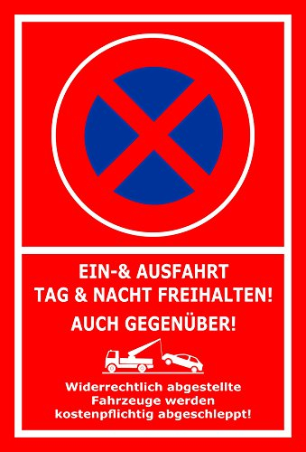 Melis-Folienwerkstatt Parken verboten Schild – Abschleppschild - EIN- und Ausfahrt freihalten - auch gegenüber – 30x20 cm – 3mm Aluverbund – Verschiedene Größen und Materialien – Mit Bohrlöchern