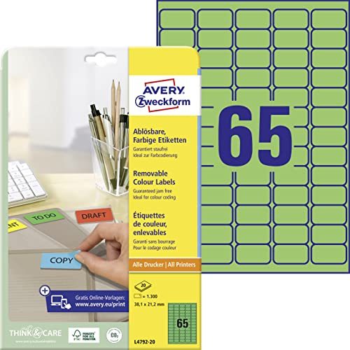 Avery Zweckform Labels 38.1 x 21.2 mm Removable Inkjet/Laser/Copier Green