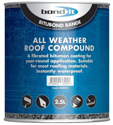 Bond-It All weather roofing compound - 2.5 litre - waterproof coating for common roofing surfaces including mastic asphalt, roofing felt, corrugated iron, fibre cement, slates, lead, copper, tin & zinc - resists extremes of temperature.