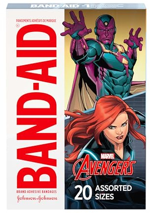 Band-Aid Brand Adhesive Bandages for Minor Cuts & Scrapes, Wound Care Bandages Featuring Marvel Avengers Characters, Fun Decorative Bandages for Kids & Toddlers, Assorted Sizes, 20 ct