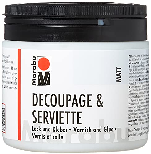 Marabu 11400075843 - Transparenter Lack und Kleber für Serviettentechnik, matt, 500 ml Dose, auf Wasserbasis, Wetterfest und lichtbeständig, auch für Bügeltechnik