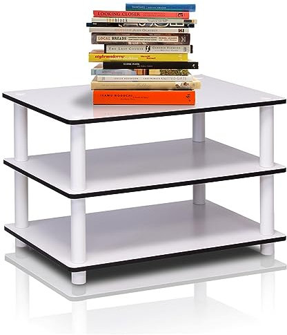 FURINNO 3-Tier No Tools Coffee Table, Wood, White/White, One Size,39.6 x 59.9 x 39.6 cm