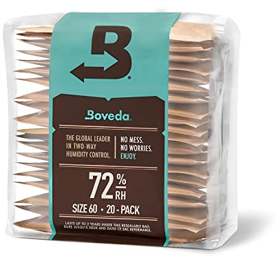 Boveda für Zigarren/Tabak | 2-Wege-Feuchtigkeitsregulierung mit 72 % relativer Feuchtigkeit | Größe 60 zur Verwendung für jeweils 25 Zigarren im Humidor | patentierte Technologie für Zigarren-Humidore | wiederverschließbare Verpackung mit 20 Stück
