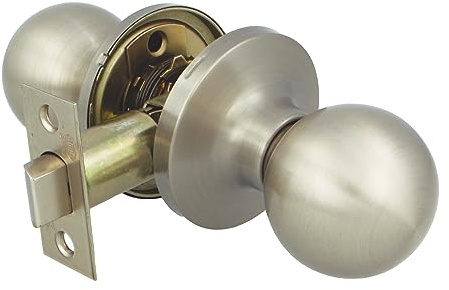 Amig - Pomo Puerta Interior - Con Picaporte de Entrada 60/70 mm - Pomo de Bola en Ambos Lados - Para Puertas de Paso de Madera de 35 a 45 mm - Plateado Mate