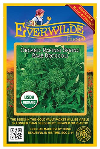 Everwilde Farms - 100 Organic Rapinni Spring Raab Broccoli Seeds - Gold Vault Packet