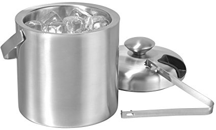 axentia Eiseimer 1,3 Liter silber, doppelwandiger Eisbehälter mit Zange, kälteisolierender Eiswürfelbehälter