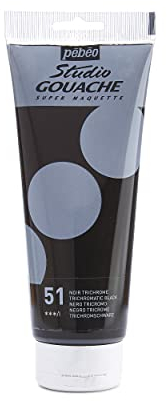 Pébéo - Studio Gouache 220 ml - Professionelle Gouache-Farbe, Gouache-Farben, deckende und pigmentierte Gouache-Malfarben - Schwarzes Trichrom - 220 ml