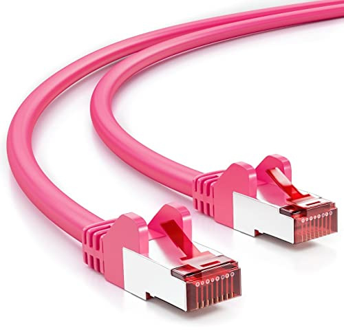 deleyCON 30m Cat6 Netzwerkkabel RJ45 Gigabit 1000 Mbit - Magenta | Kupfer, S/FTP, halogenfrei, Patchkabel, Ethernet LAN Cable, für DSL, Internet, WLAN, Switch, Router, Modem, Patchpanel