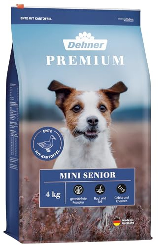 Dehner Premium hundfoder senior, torrfoder spannmålsfri, för äldre hundar små raser, anka/lamm/potatis, 4 kg
