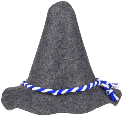 Premium Seppelhut aus 5 mm dickem Qualitätsfilz, hochwertiger Trachtenhut (Gewicht: 140 Gramm) für das Oktoberfest, der Tirolerhut mit Blauer Kordel in Einheitsgröße, Hut für die Wiesn