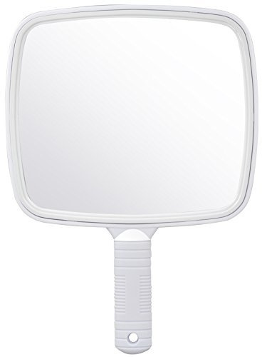 Accessotech Professional Handheld Salon Barbers Hairdressers Paddle Mirror Tool with Handle (White)