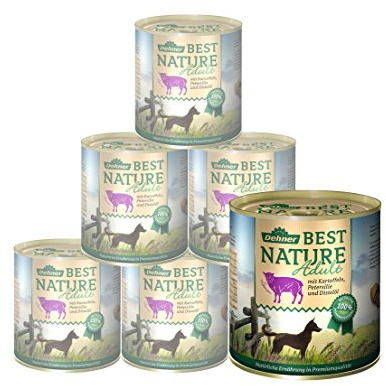 Dehner Best Nature hundmat, våt mat spannmålsfritt, för vuxna hundar, lamm/potatis/persilja, 6 x 800 g burk (4,8 kg)