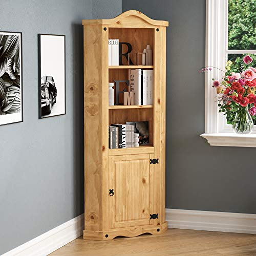 Vida Designs Corona - Estantería esquinera para 1 Puerta, Madera de Pino Maciza, Acabado Encerado Envejecido