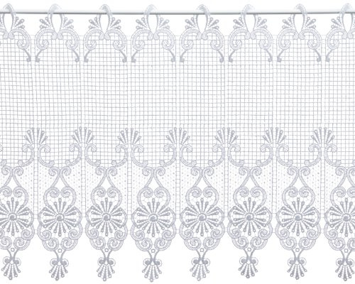 Plauener Spitze by Modespitze, Store Bistro Gardine Scheibengardine mit Stangendurchzug, hochwertige Stickerei, Höhe 45 cm, Breite 144 cm, Weiß
