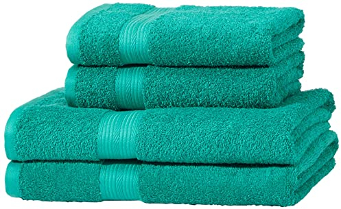 Amazon Basics Handtücher Set 4-teilig, 100% Baumwolle Ausbleichbeständig Weich, 2 Badetücher + 2 Handtücher, Grün