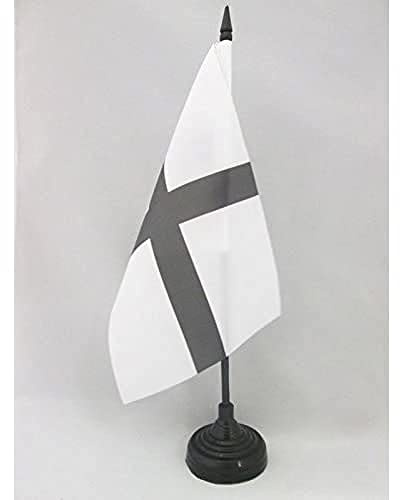 AZ FLAG Drapeau de Table Bretagne Kroaz Du 21x14 cm Socle Plastique | Usage intérieur Drapeau de bureau breton finition cousue et bords renforcés avec mât en plastique et socle en plastique