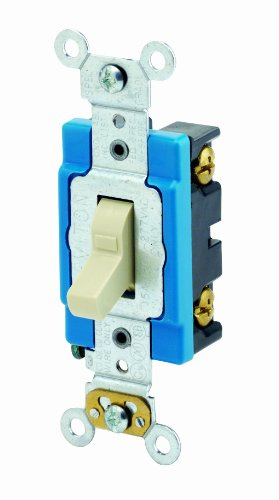 Leviton 15 Amp, 120 Volt, Toggle Lighted Handle, Illuminated Off Single-Pole AC Quiet Switch, Extra Heavy Duty Grade, Self Grounding, 1201-LHI, Ivory