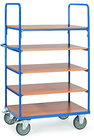 Fetra Transportgeräte mtpiec5p6 F 502 Wagen mit Tablett, 5 Einlegeböden, 269 mm, 569 mm, 869 mm, 1169 mm, Regal 1469 mm, 80 kg Gewicht, 1000 mm x 700 mm Plattform